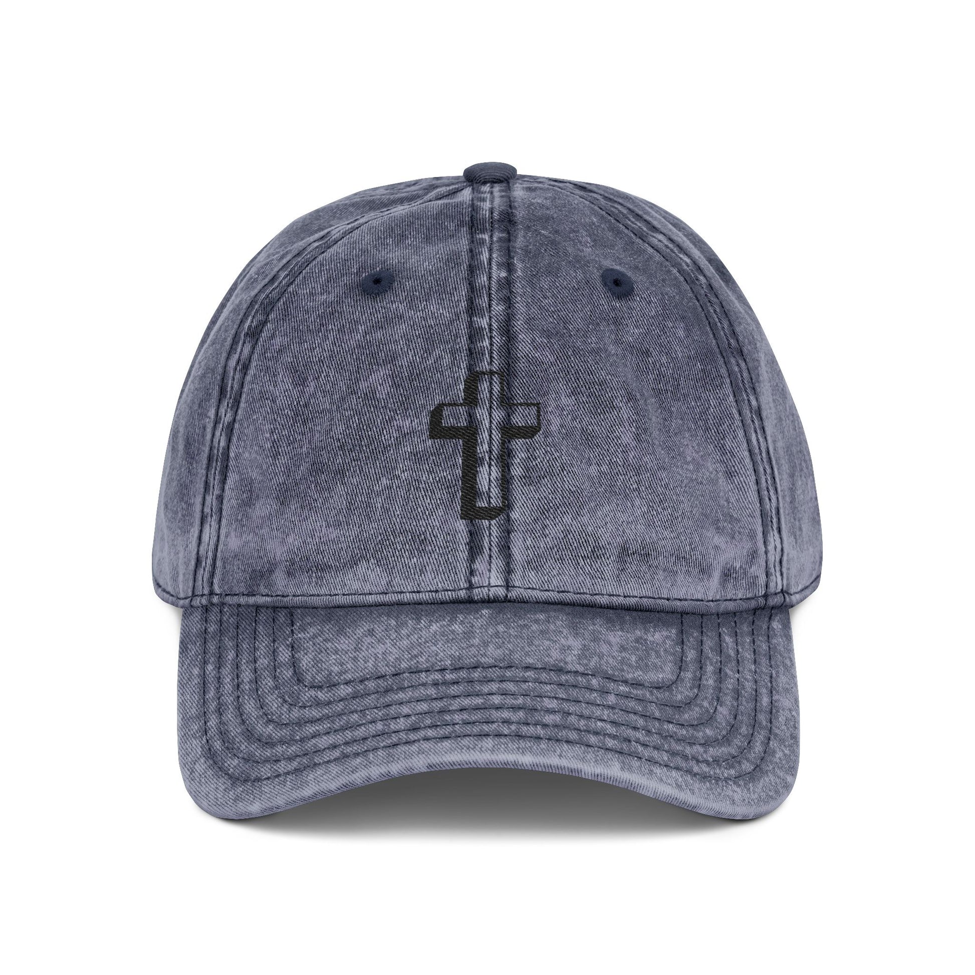 Vintage Embroidered Cross Cap — Distressed Red Dad Hat Hats Printify One size Navy