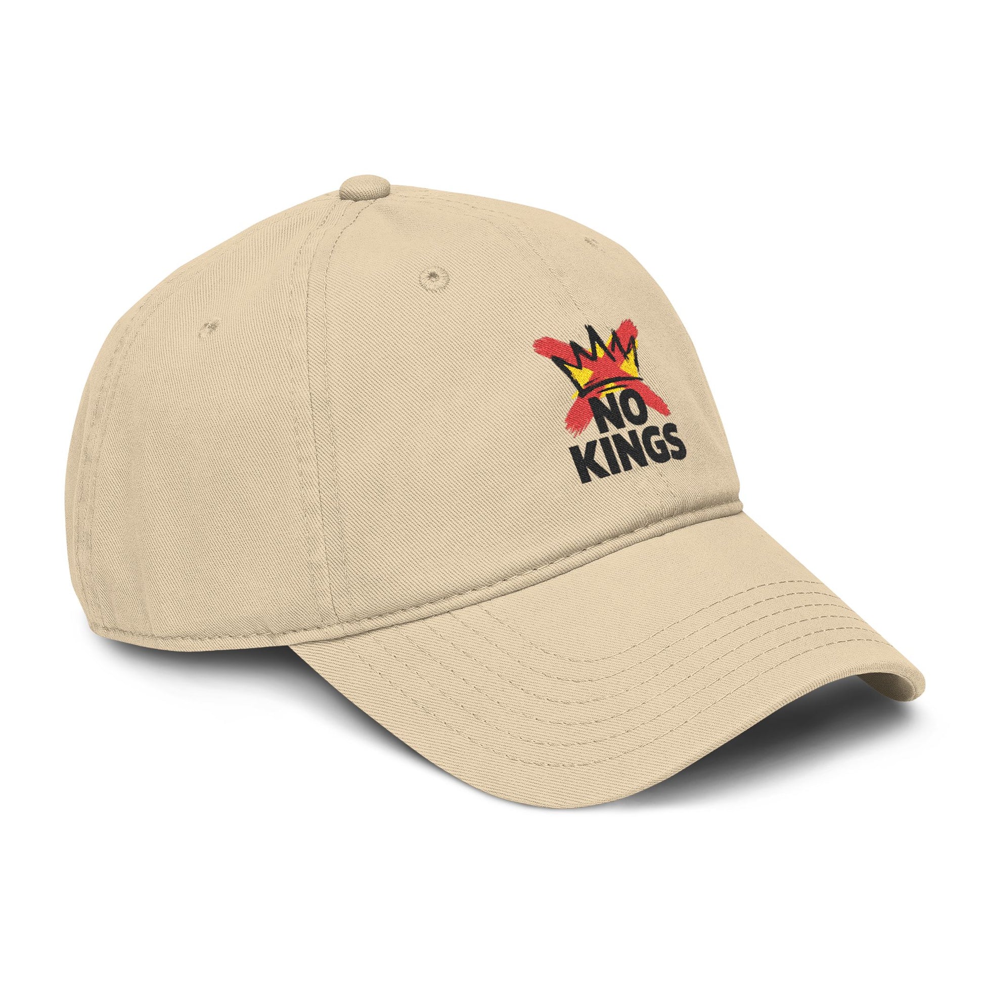 No Kings Washed Baseball Cap — Distressed Crown Embroidered Hat Hats Printify