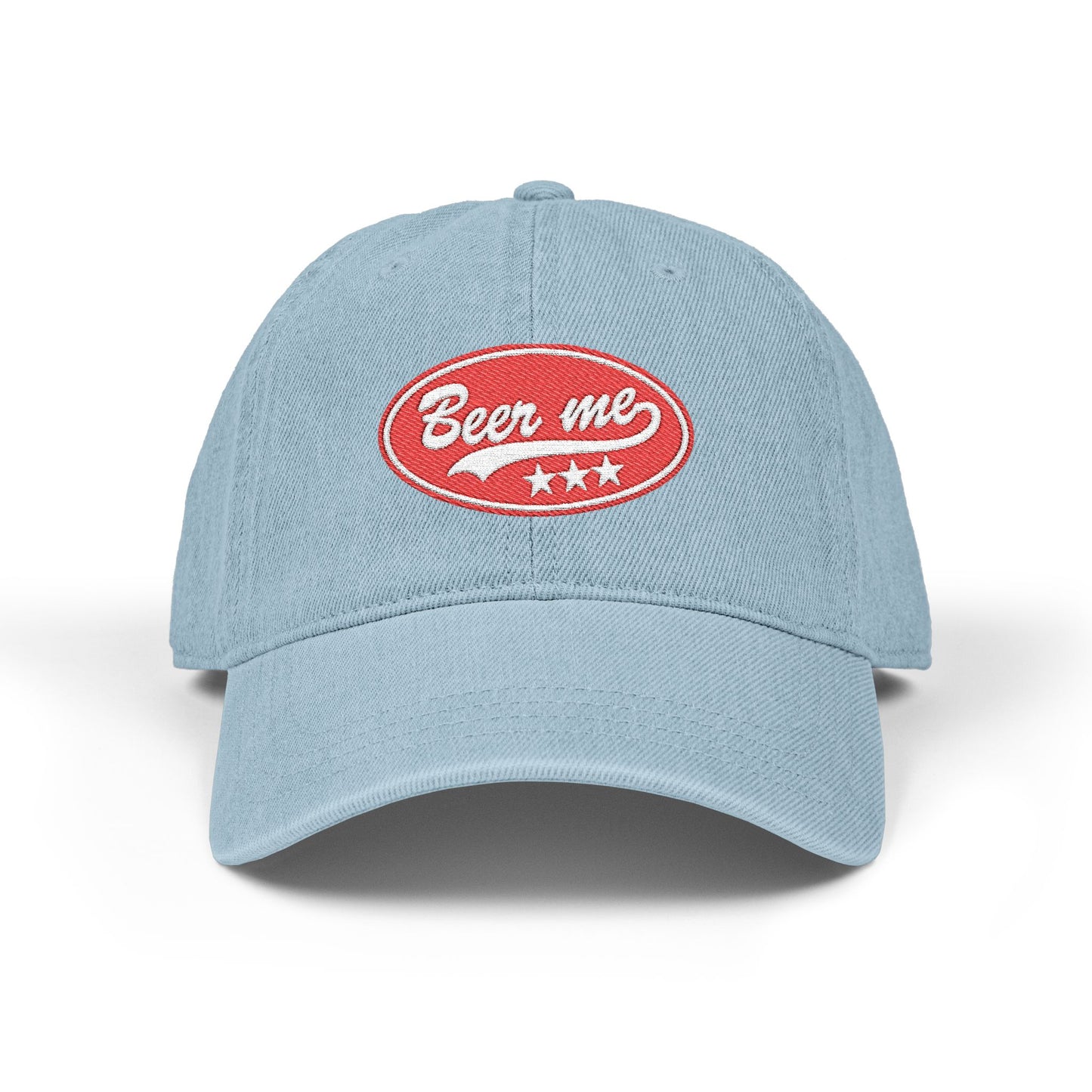 Denim Hat — Embroidered “Beer Me” Vintage Patch Cap