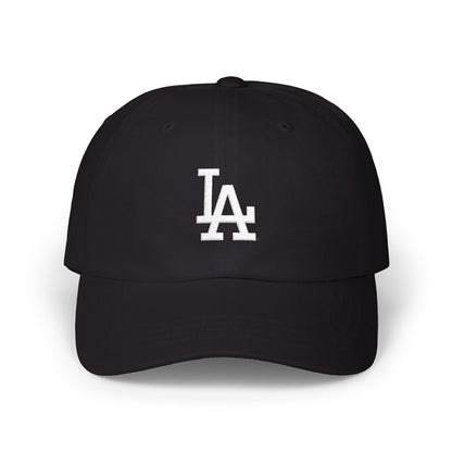 LA Distressed Logo Dad Cap — Vintage Baseball Hat Hats Printify Black One size