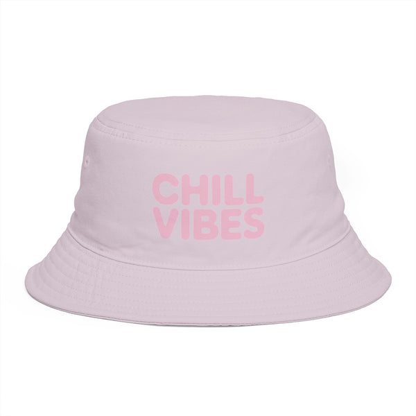 Chill Vibes Bucket Hat — Retro Pink Text Cotton Sun Hat