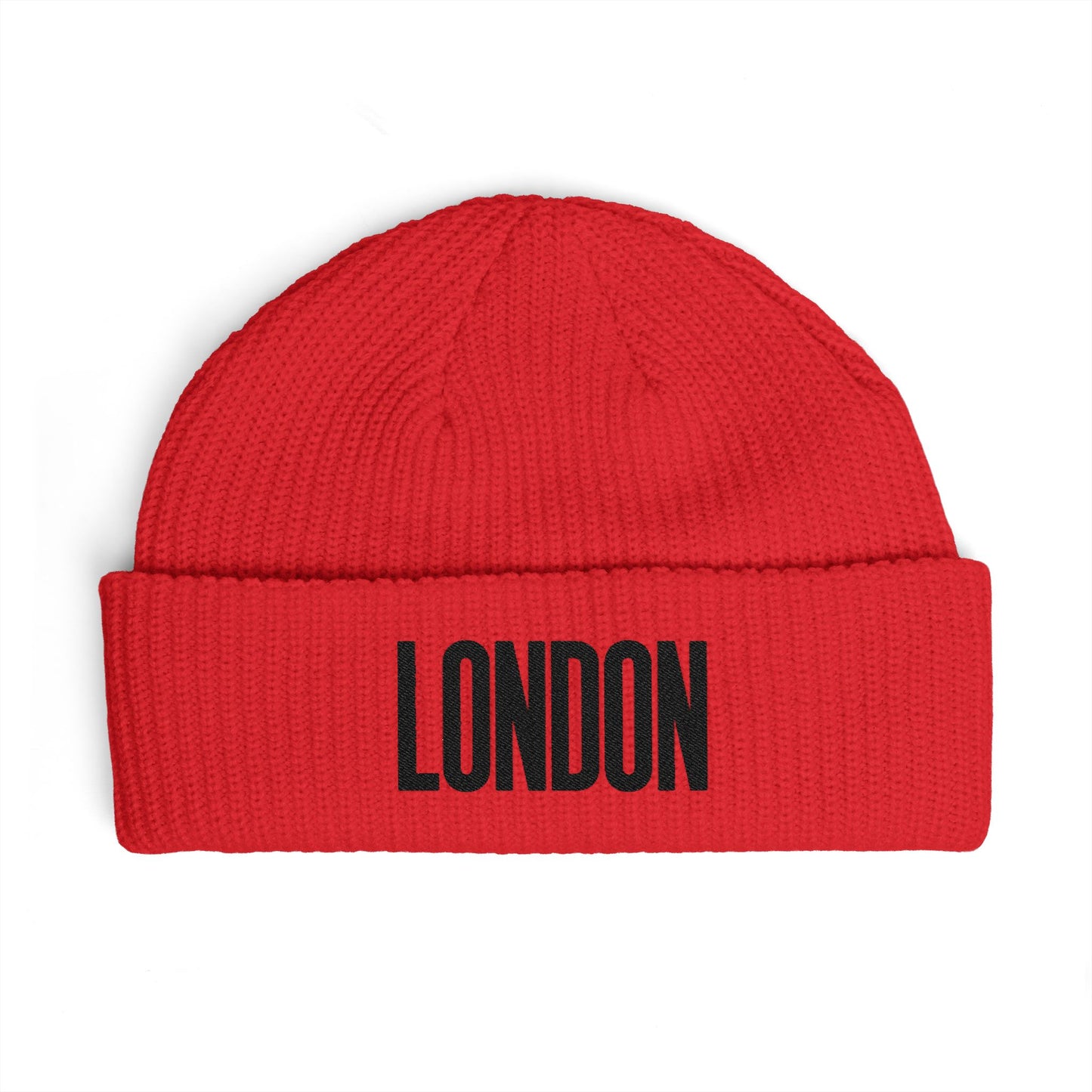 London Cuff Beanie – Embroidered City Knit Hat Hats Printify One size Red