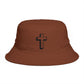 Christian Cross Bucket Hat — Minimal Faith Brown Sun Hat Hats Printify