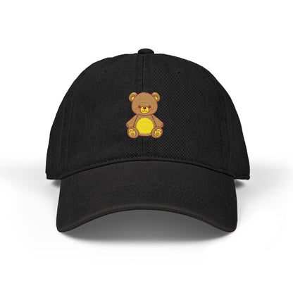Embroidered Teddy Bear Denim Hat – Cute Vintage Teddy Cap Hats Printify One size Black