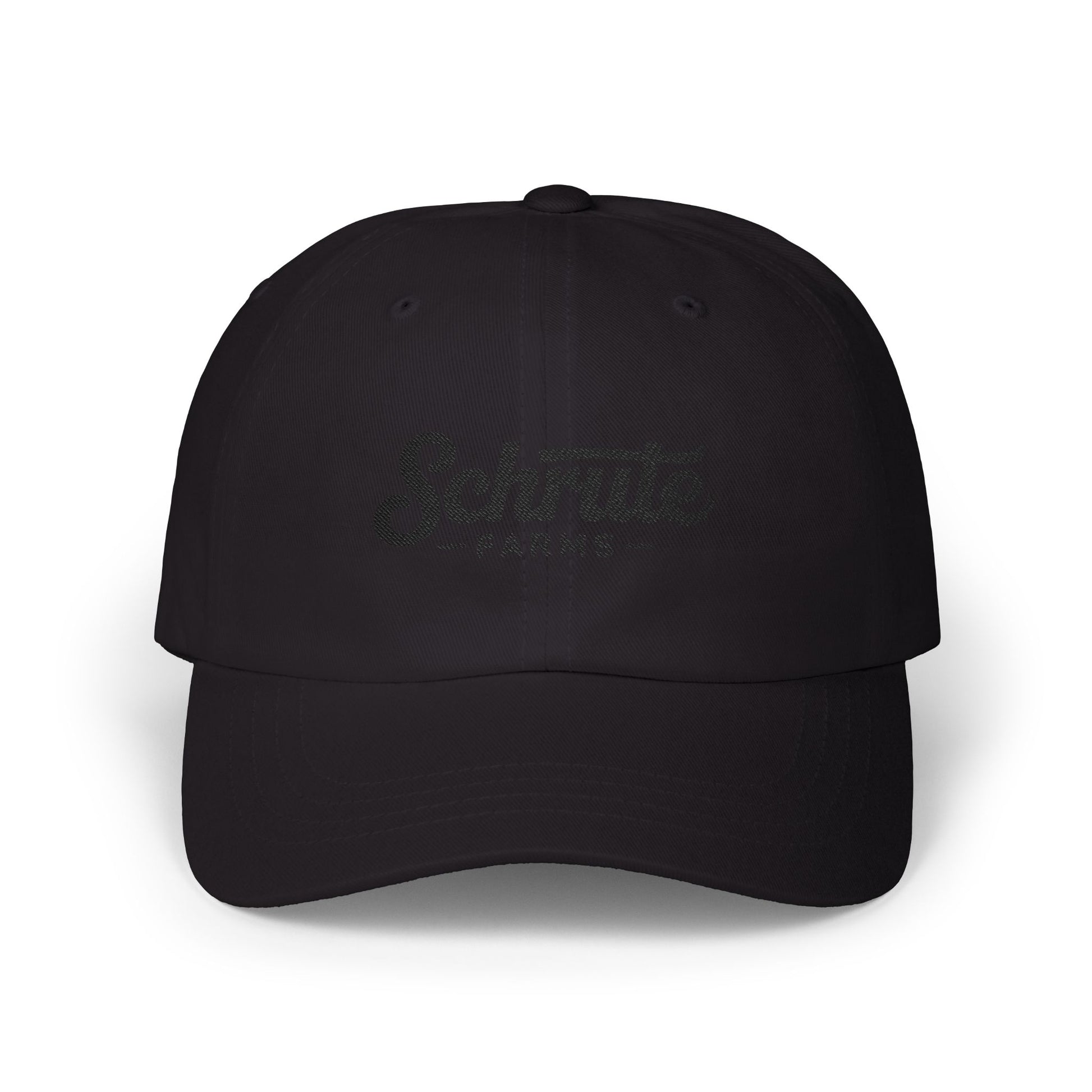 Schrute Farms Dad Cap — Vintage Script Embroidered Baseball Hat Hats Printify Black One size