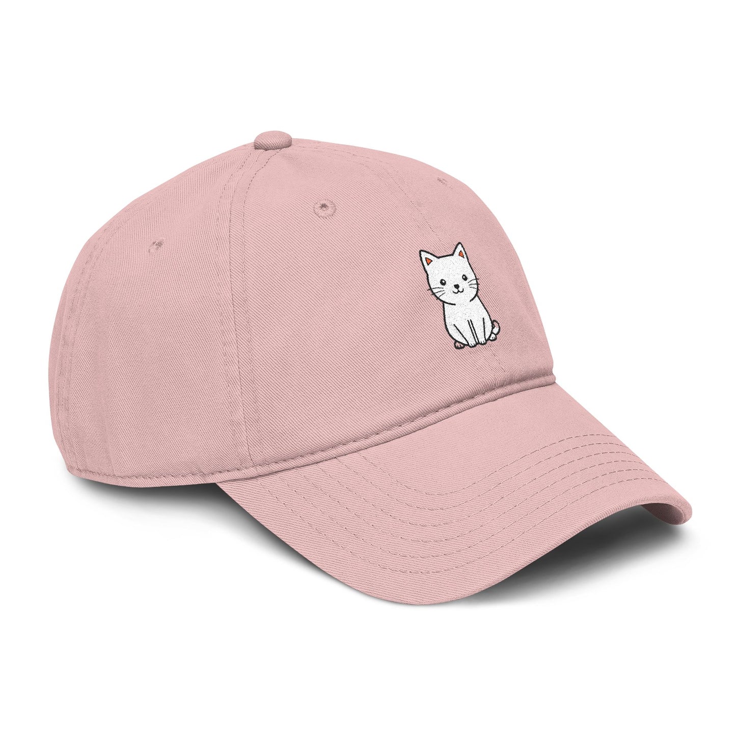 Washed Baseball Cap — Cute White Sitting Cat Embroidered Hat