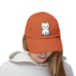 Distressed Black Cap with Cute White Cat Graphic Hats Printify