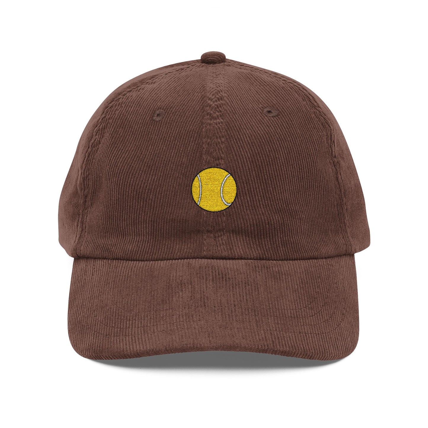 Embroidered Yellow Smiley Corduroy Cap Hats Printify Dark Brown One size