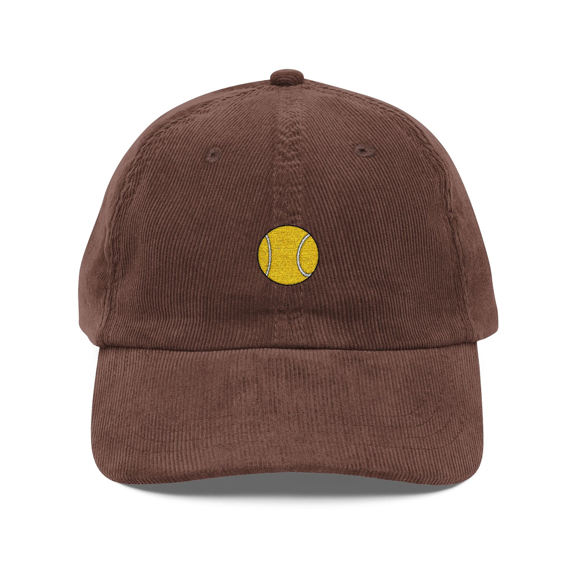 Embroidered Yellow Smiley Corduroy Cap Hats Printify Dark Brown One size