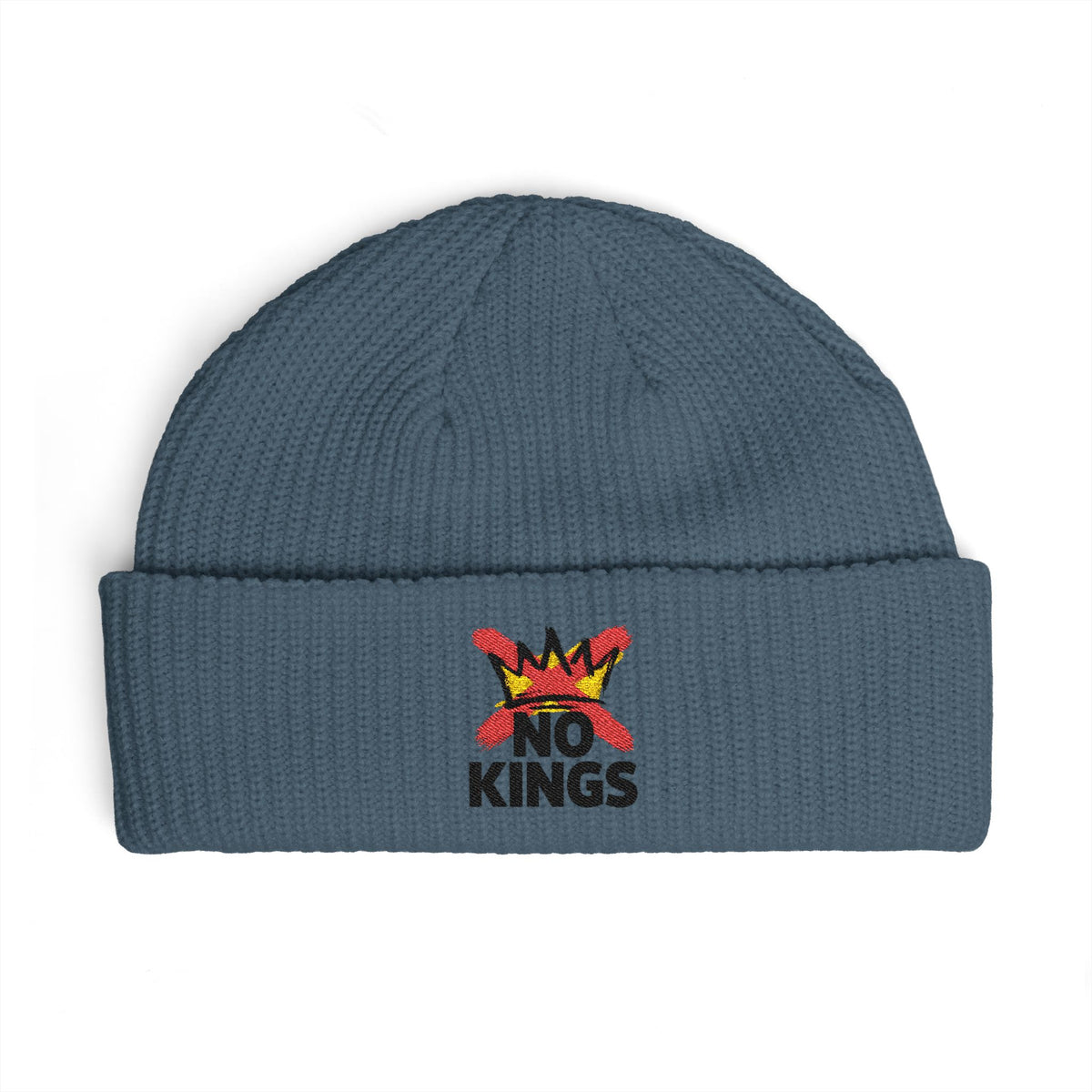 Cuff Beanie — 'No Kings' Streetwear Embroidered Beanie Hats Printify One size Petrol Blue