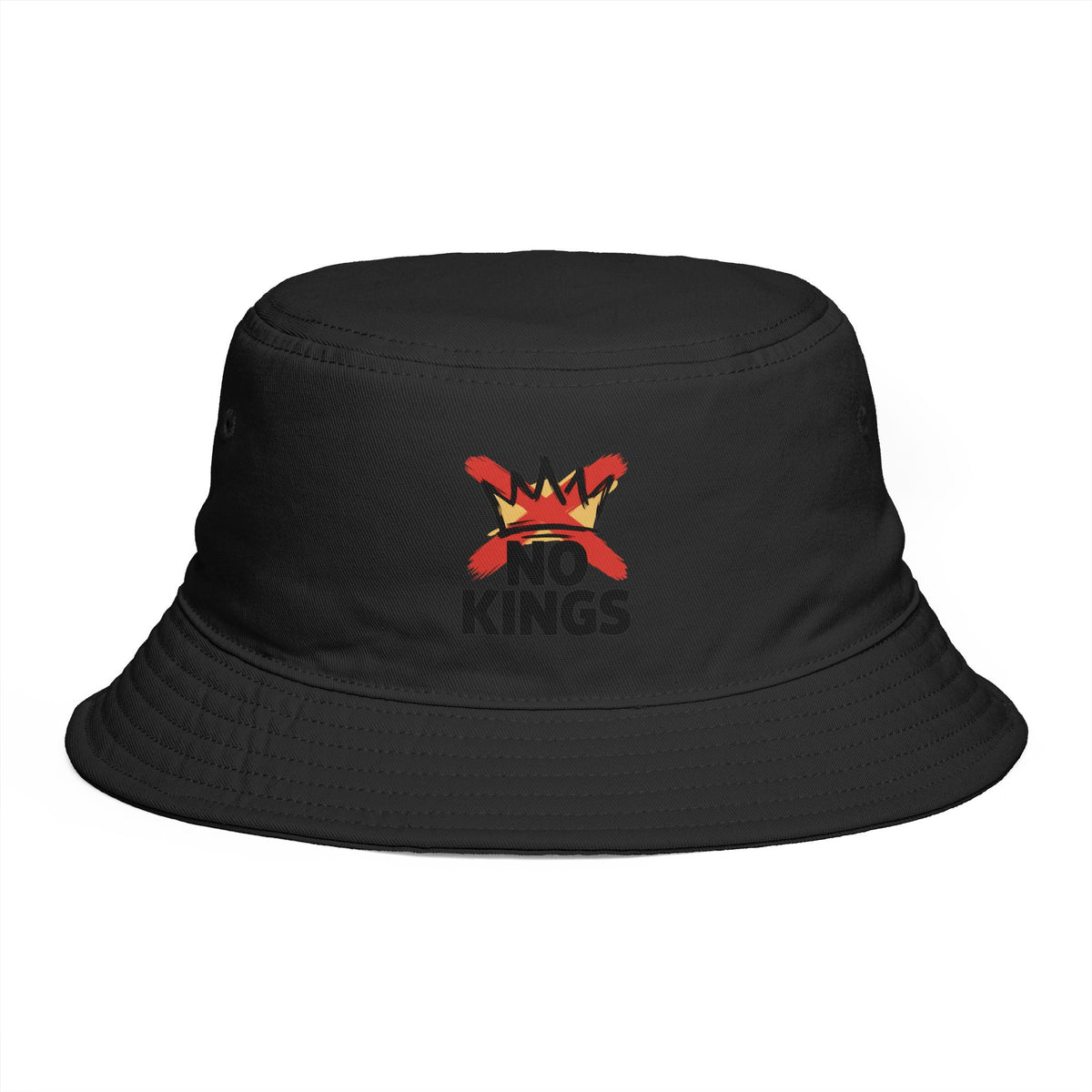 No Kings Bucket Hat — Rebellious Crown Graphic Cotton Bucket Hat Hats Printify One size Black