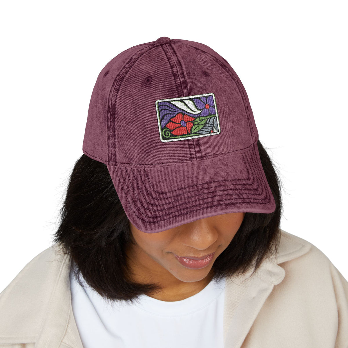 Vintage Embroidered Floral Patch Cap