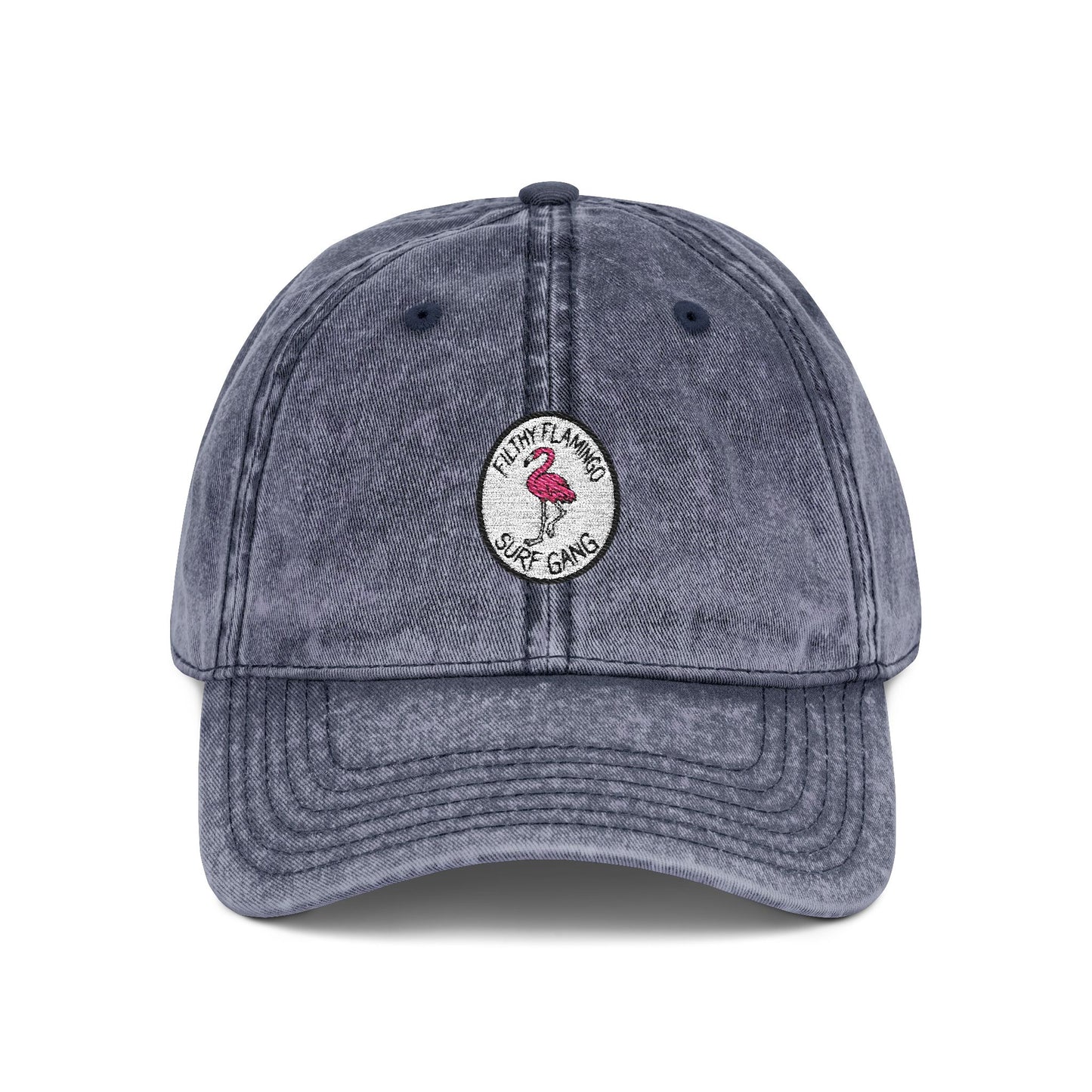 Vintage Embroidered Flamingo Cap — Washed Red Baseball Hat Hats Printify One size Navy