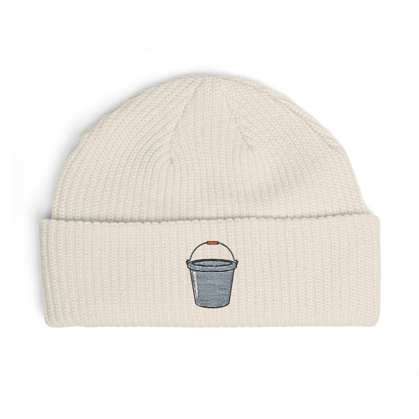Embroidered Trash Can Cuff Beanie Hats Printify One size Ecru