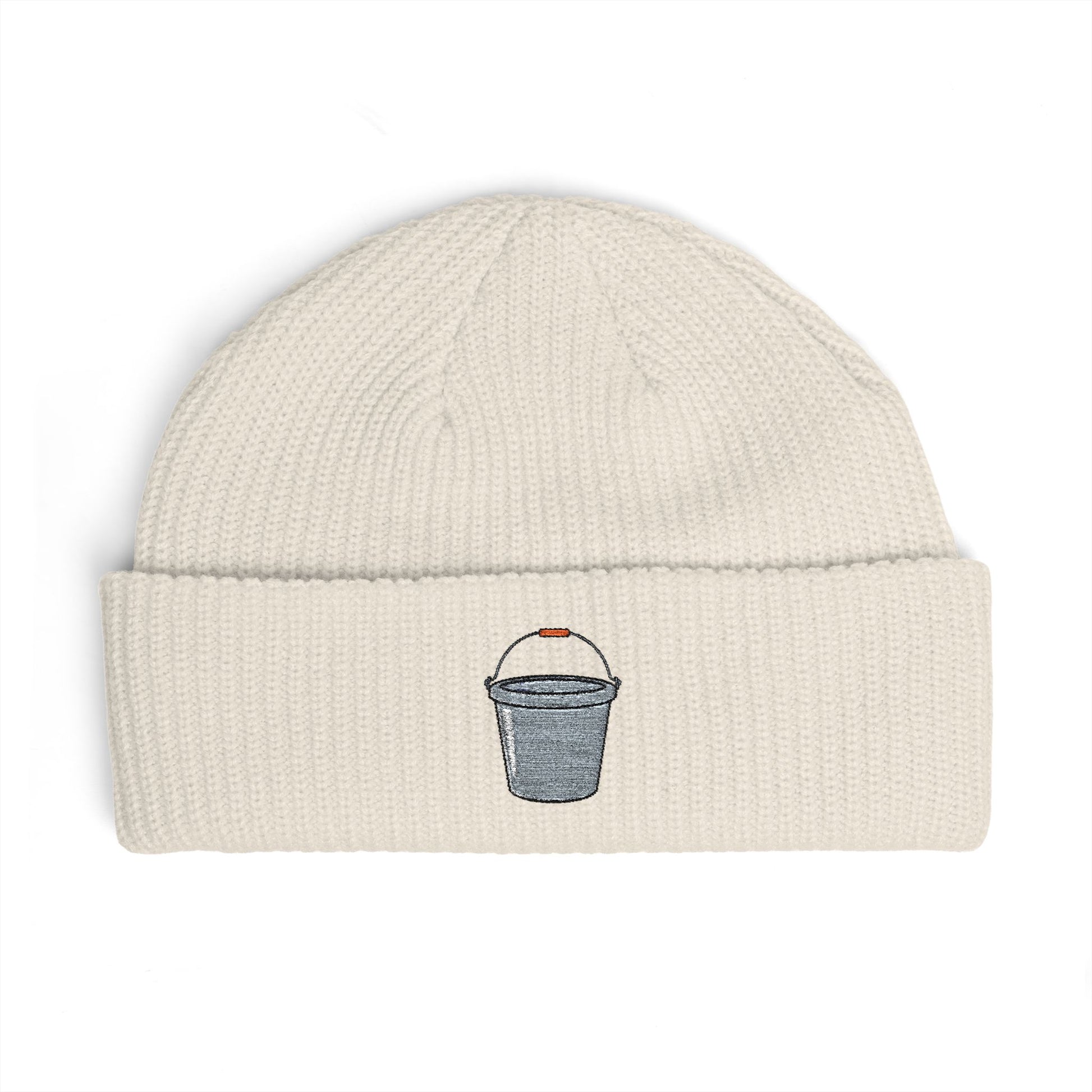 Embroidered Trash Can Cuff Beanie Hats Printify One size Ecru
