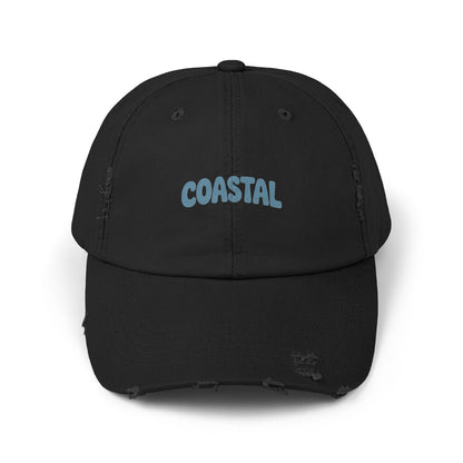 Coastal Distressed Baseball Cap — Vintage Ocean Graphic Hat Hats Printify Black One size