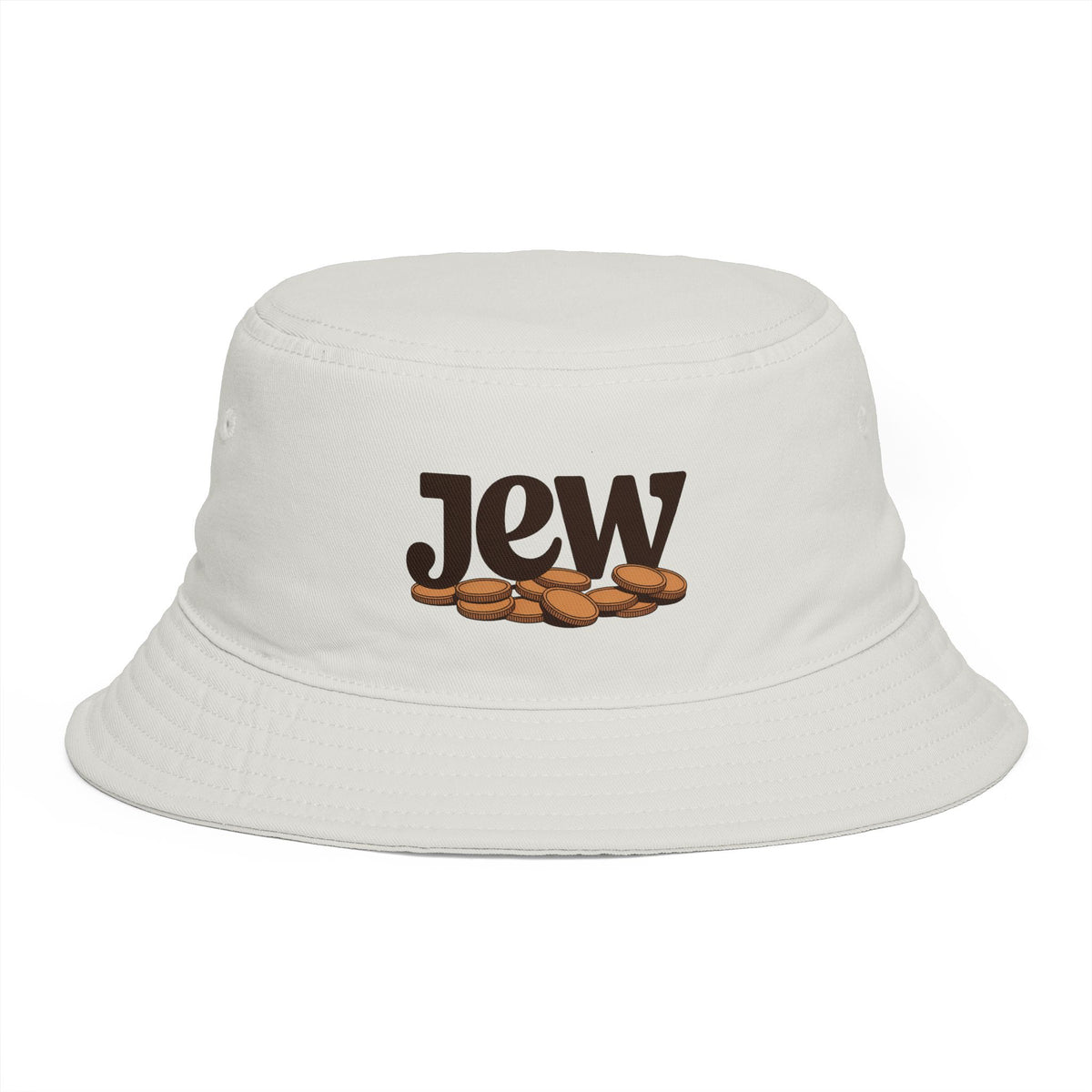 Bucket Hat — 'Jew' Logo with Bagels Embroidery | Retro Jewish Food Pride Cap Hats Printify One size Ecru