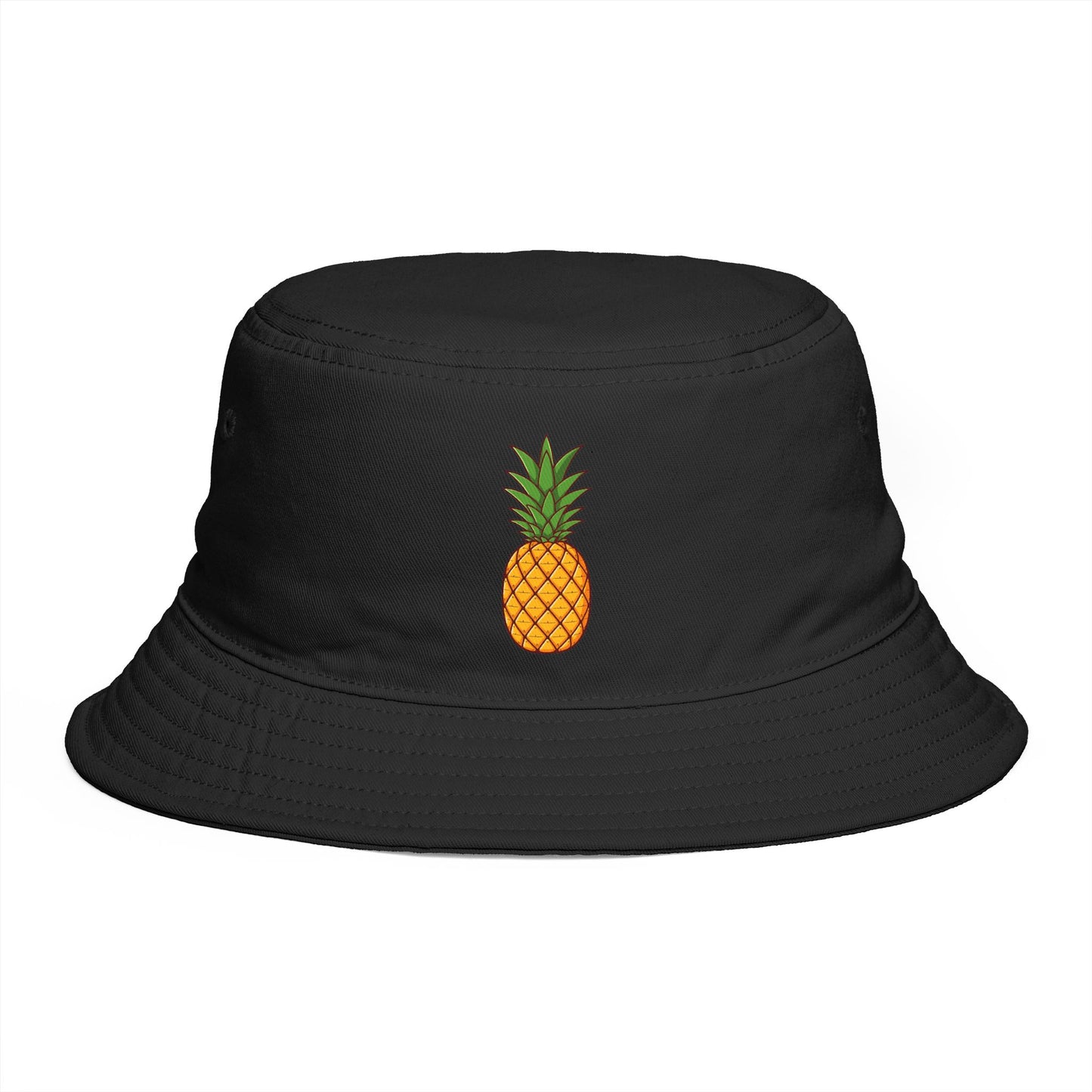 Pineapple Embroidered Bucket Hat — Tropical Summer Sun Hat Hats Printify One size Black