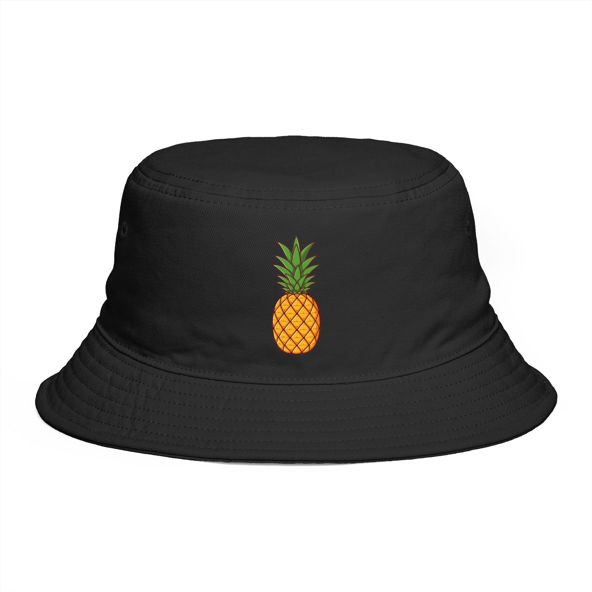 Pineapple Embroidered Bucket Hat — Tropical Summer Sun Hat Hats Printify One size Black