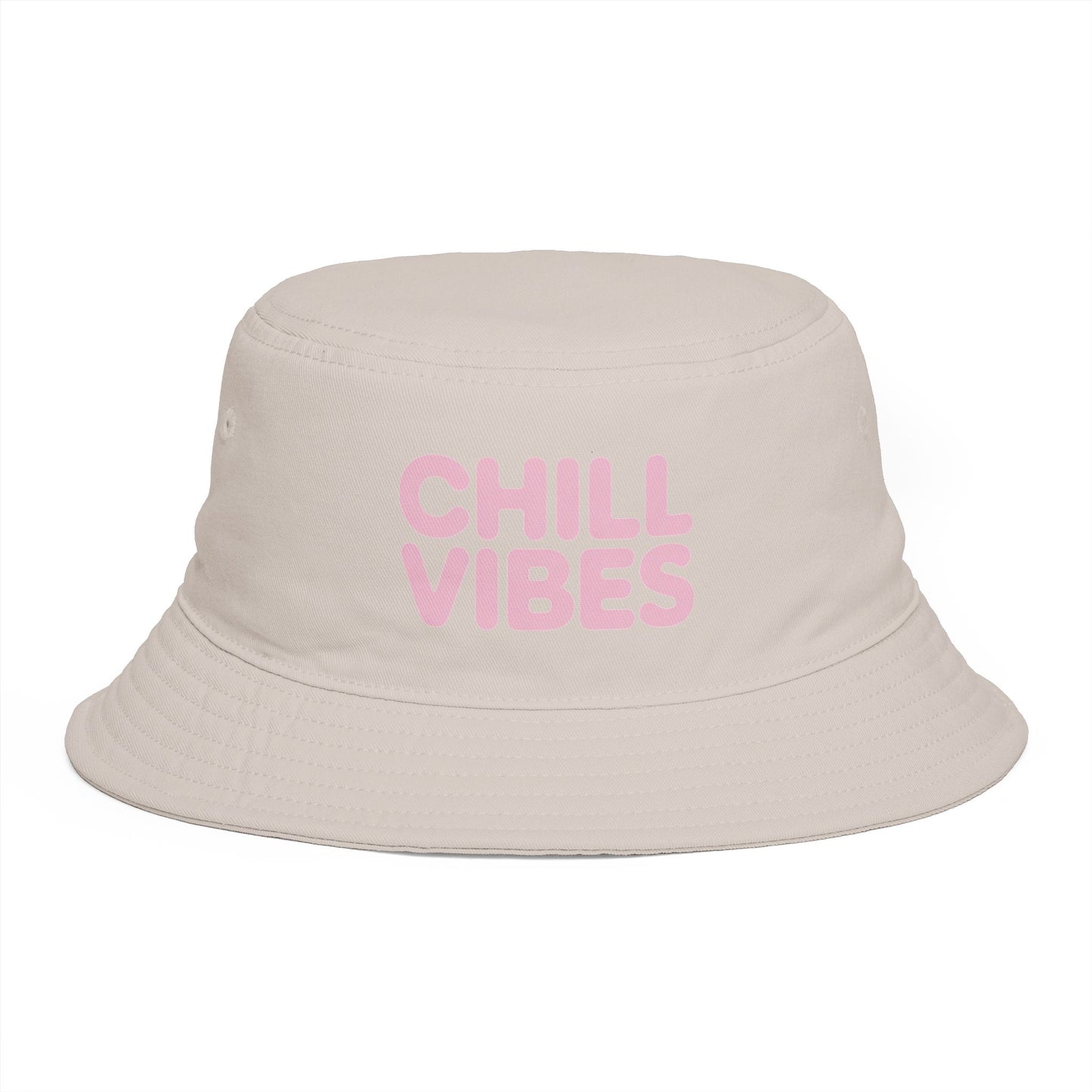 Chill Vibes Bucket Hat — Retro Pink Text Cotton Sun Hat Hats Printify One size Bone