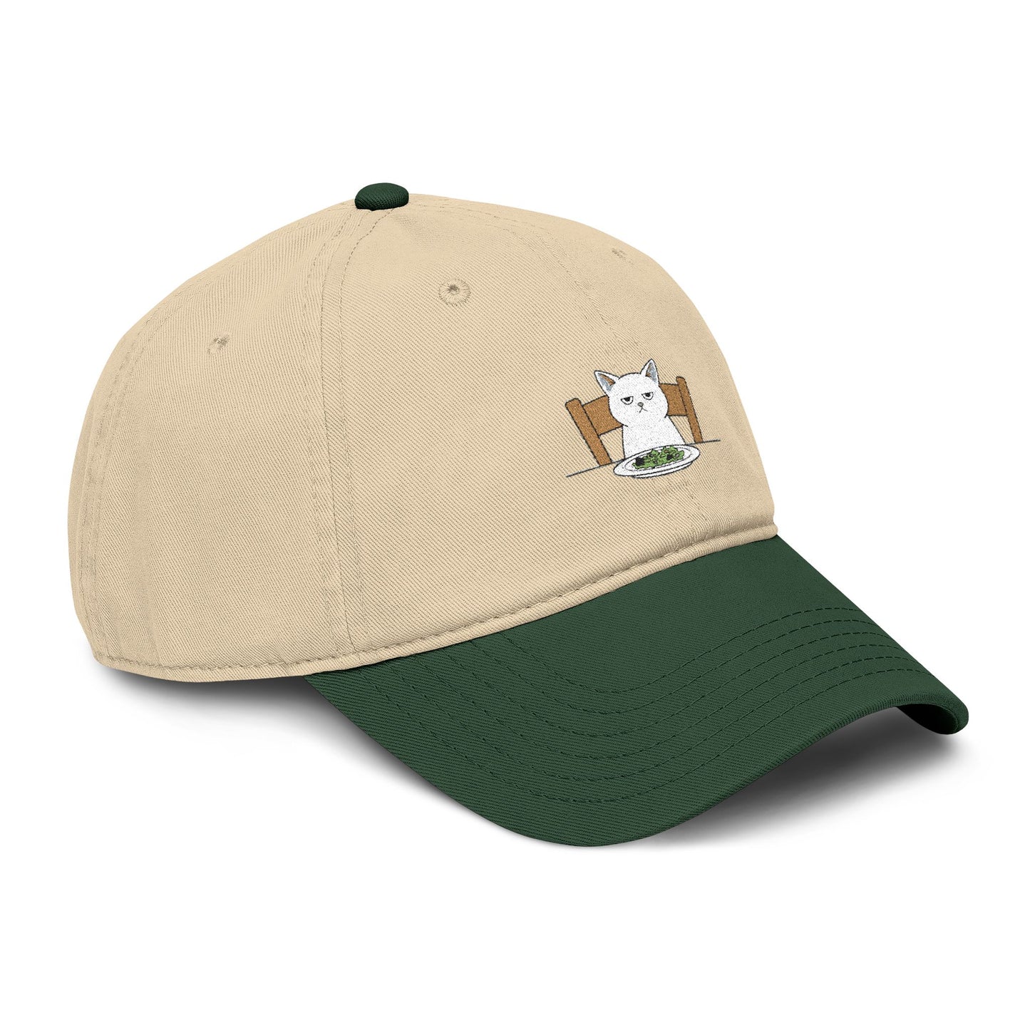 Washed Baseball Cap with Cute White Cat Embroidery