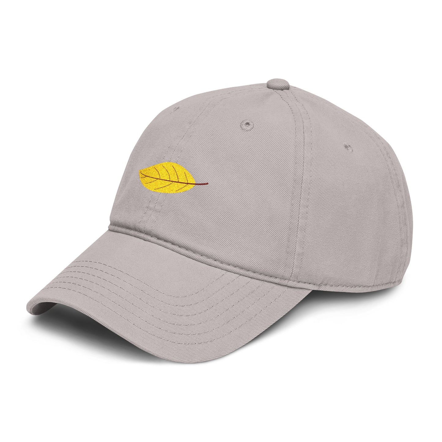 Washed Cotton Baseball Cap with Embroidered Yellow Leaf – Casual Fall Hat