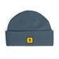 Embroidered Lock Cuff Beanie – Secure Padlock Knit Hat Hats Printify One size Petrol Blue