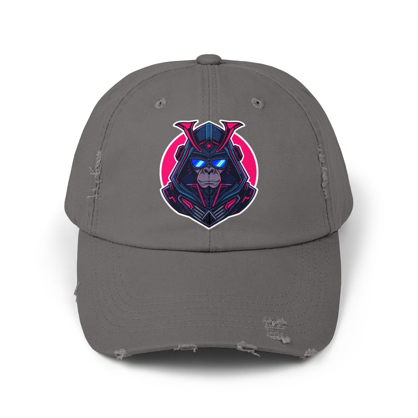 Samurai Skull Distressed Cap — Neon Retro Gamer Hat Hats Printify Nickel One size