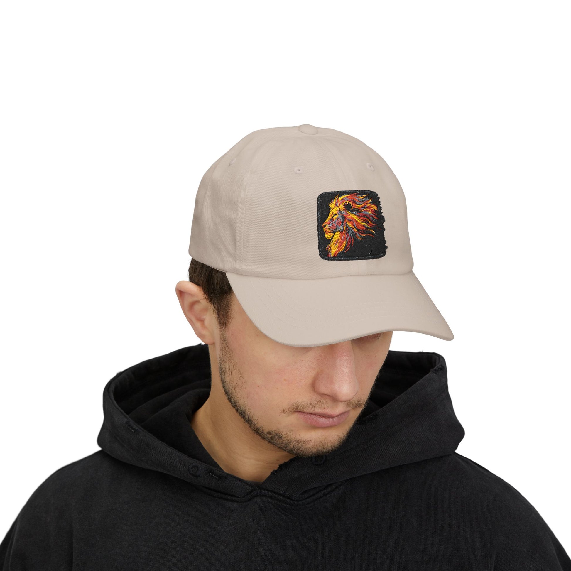 Dad Cap — Embroidered Fiery Lion Patch Baseball Hat Hats Printify