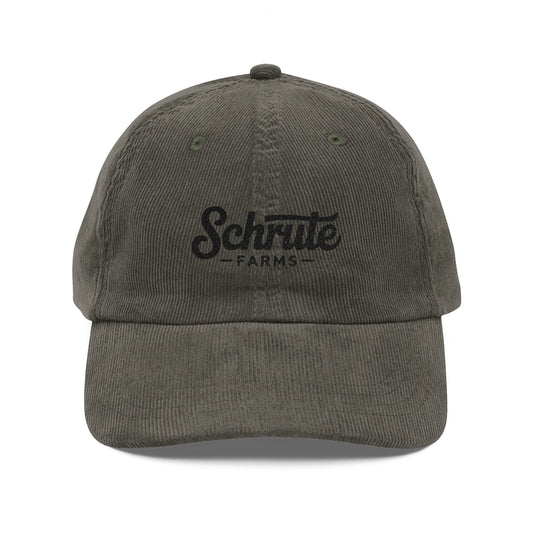 Corduroy Baseball Cap — Vintage Embroidered "Schmidt Farms" Logo Hats Printify Olive One size