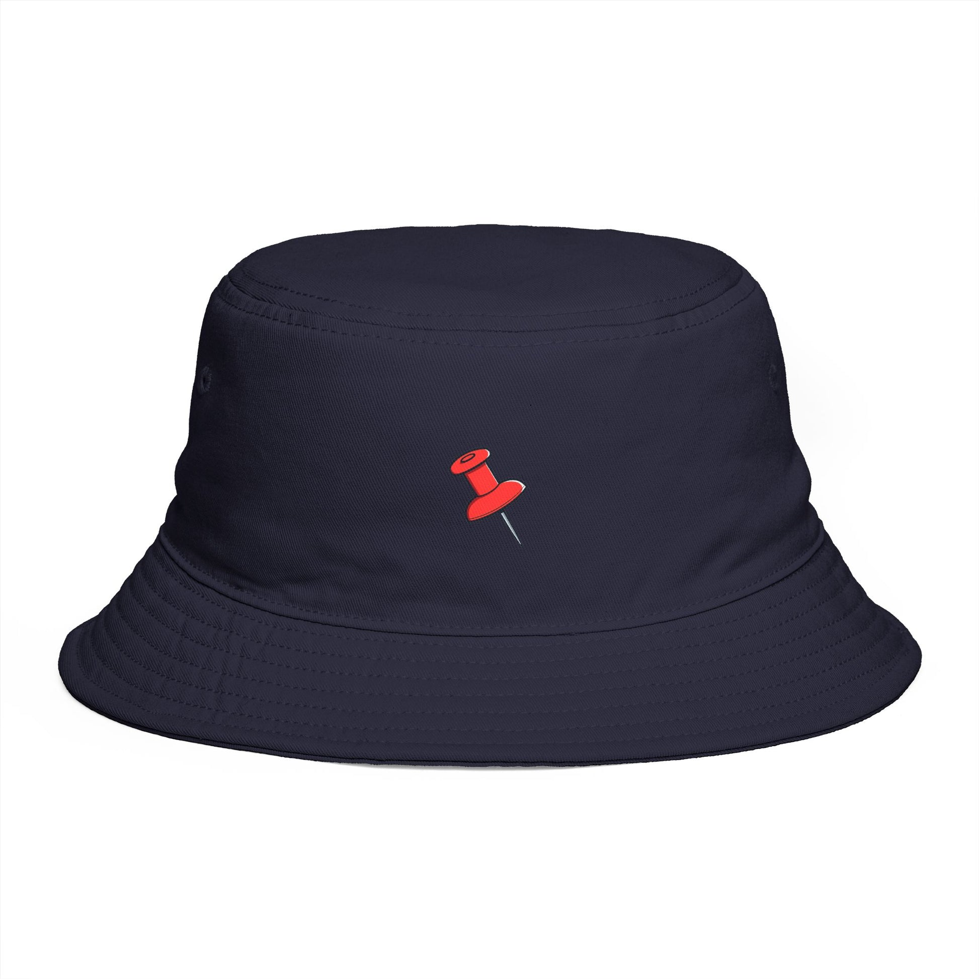 Red Pushpin Embroidered Bucket Hat - Minimal Casual Sun Hat Hats Printify One size Navy