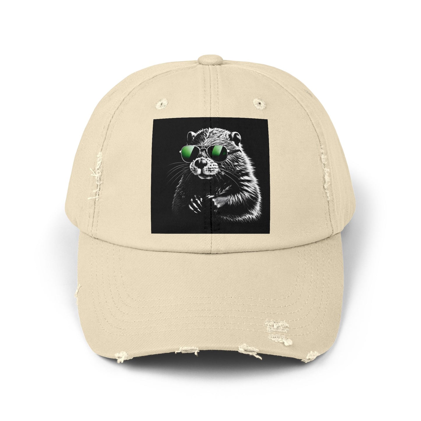 Distressed Cap — Cool Raccoon with Green Sunglasses Hat