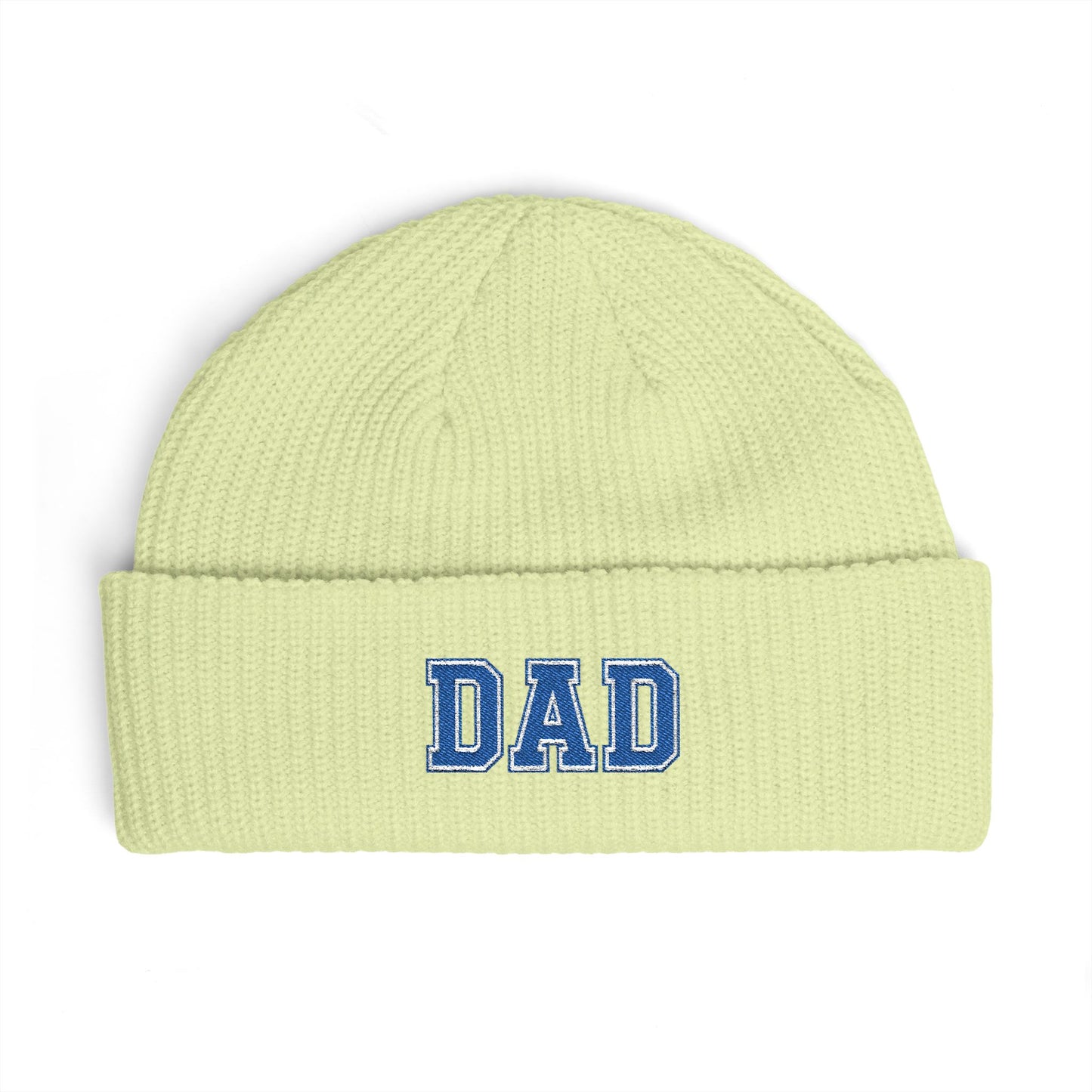 Dad Cuff Beanie — Embroidered Varsity Logo Knit Hat for Fathers, Gift for Dad Hats Printify