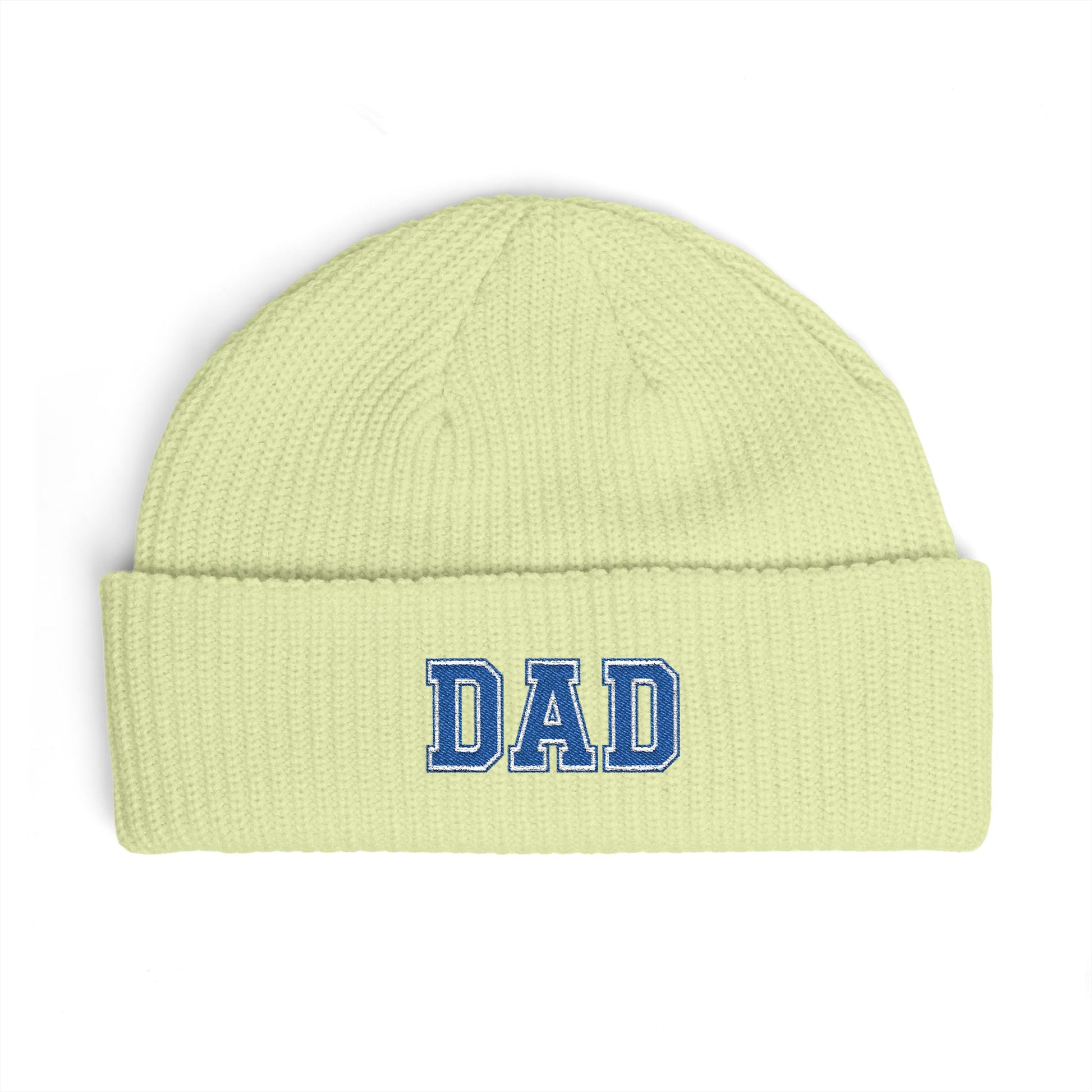 Dad Cuff Beanie — Embroidered Varsity Logo Knit Hat for Fathers, Gift for Dad Hats Printify