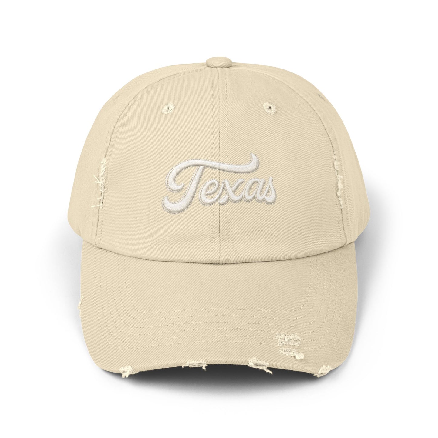 Texas Distressed Baseball Cap — Vintage Script Embroidered Hat Hats Printify Stone One size