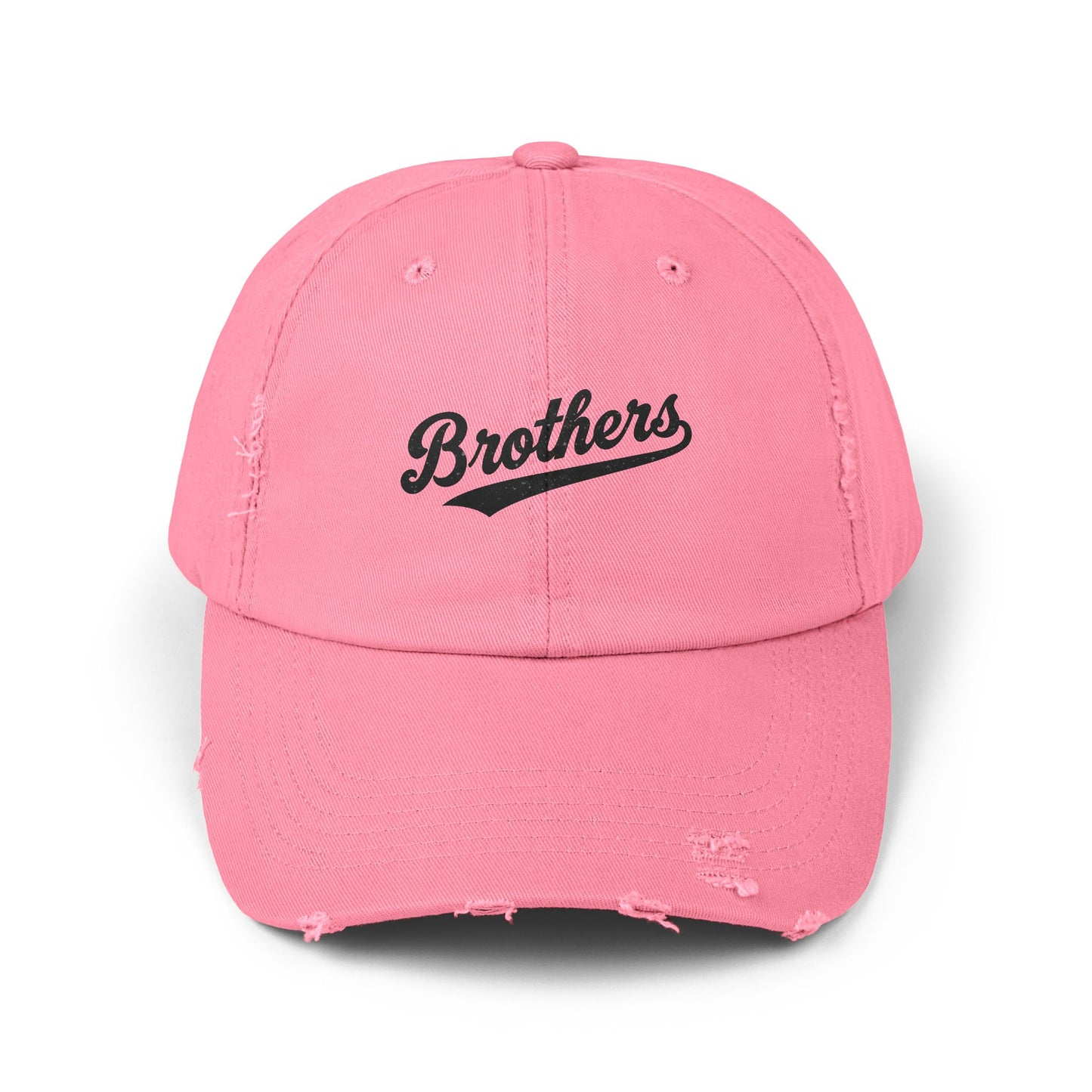 Distressed Baseball Cap — 'Brothers' Embroidered Vintage Dad Hat Hats Printify True Pink One size