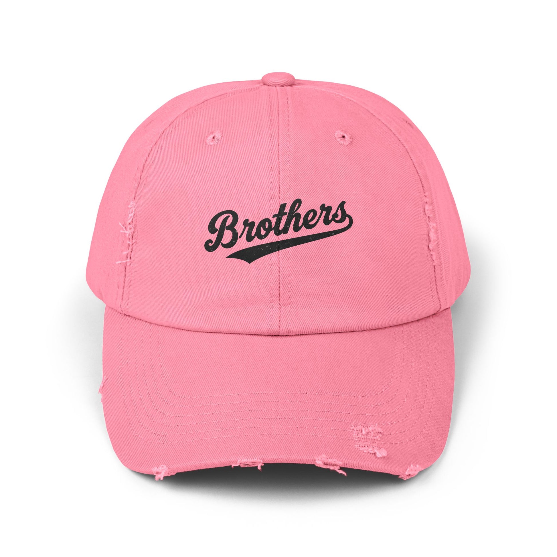Distressed Baseball Cap — 'Brothers' Embroidered Vintage Dad Hat Hats Printify True Pink One size