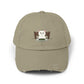 Distressed Cat At Dinner Cap — Cute White Cat Sitting at Table Baseball Hat Hats Printify Light Olive One size