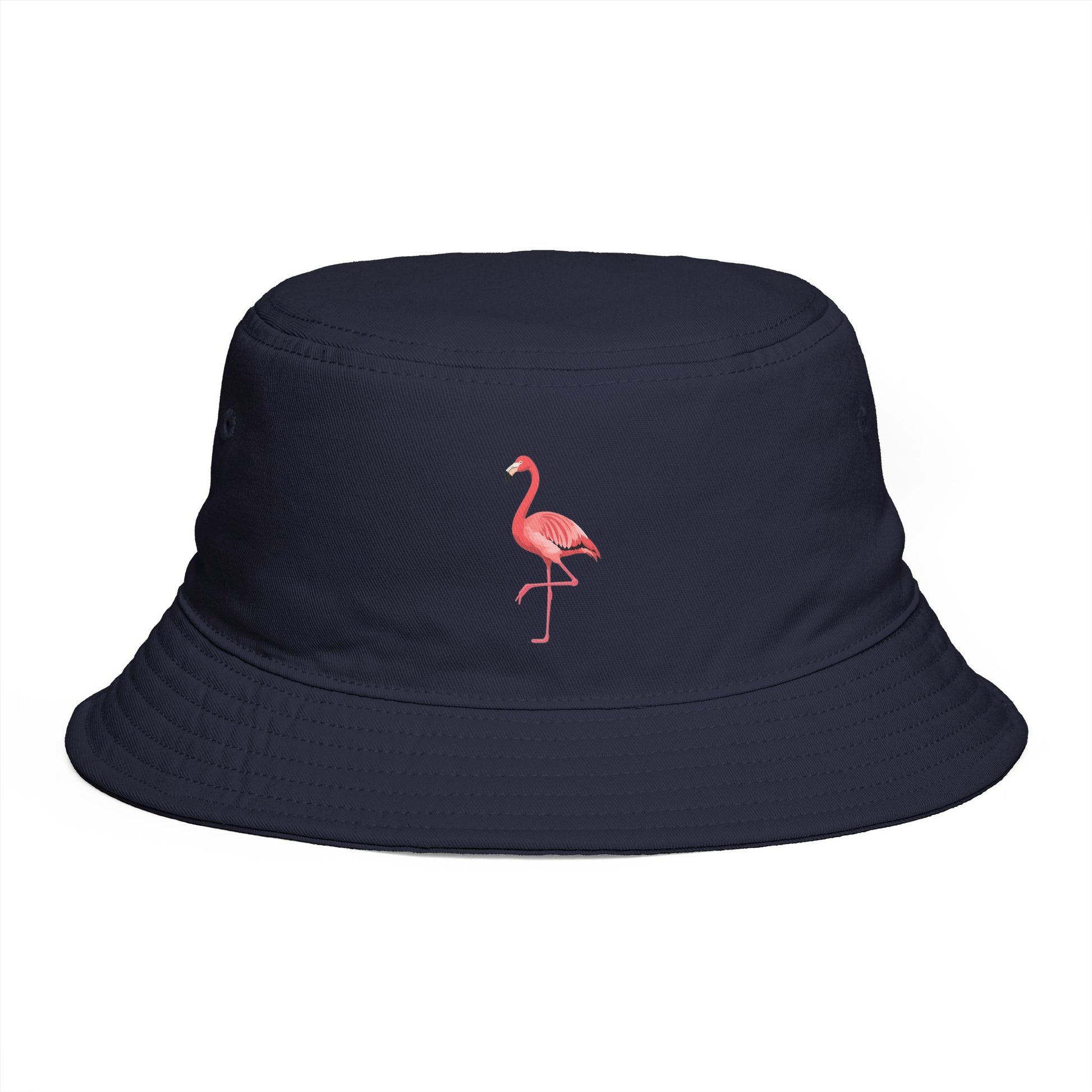Flamingo Embroidered Bucket Hat — Brown Tropical Summer Sun Hat Hats Printify One size Navy