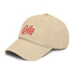 Washed Cotton Baseball Cap with Retro "Cola" Script Embroidery Hats Printify