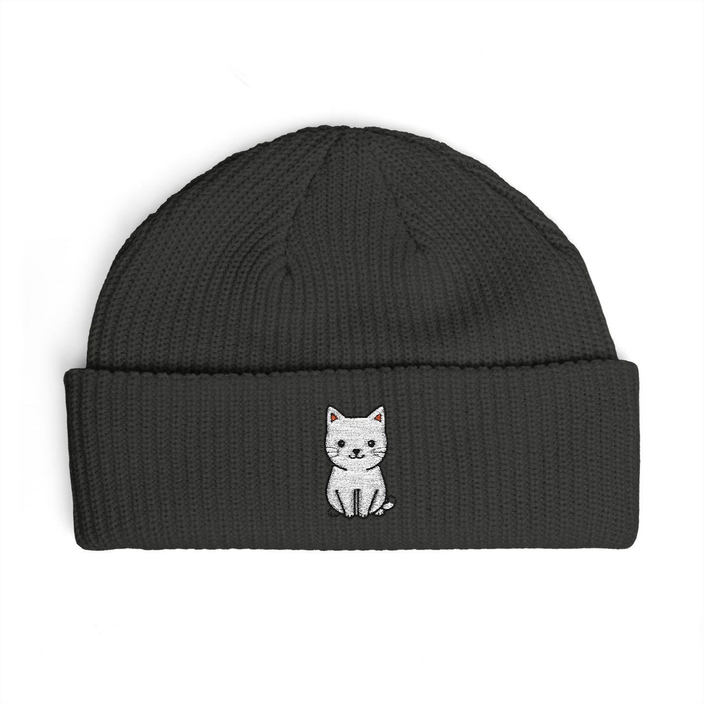 Embroidered Kitten Cuff Beanie