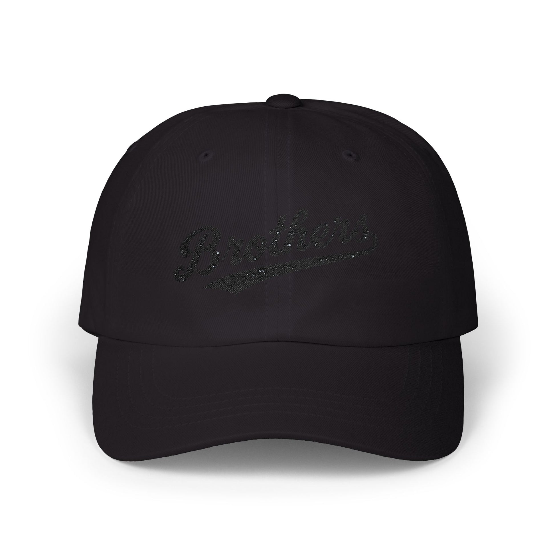Brothers Dad Cap – Vintage Script Embroidered Baseball Hat Hats Printify Black One size