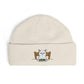 Cuffed Beanie with Embroidered White Cat on Chair – Cozy Cute Winter Hat Hats Printify One size Ecru