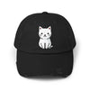 Distressed Black Cap with Cute White Cat Graphic Hats Printify Black One size