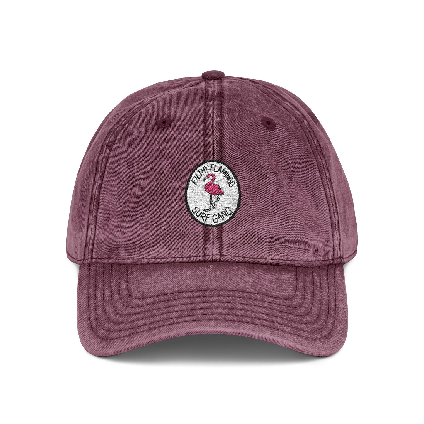 Vintage Embroidered Flamingo Cap — Washed Red Baseball Hat Hats Printify One size Maroon