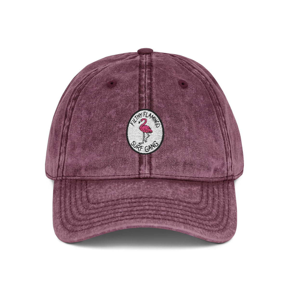Vintage Embroidered Flamingo Cap — Washed Red Baseball Hat Hats Printify One size Maroon