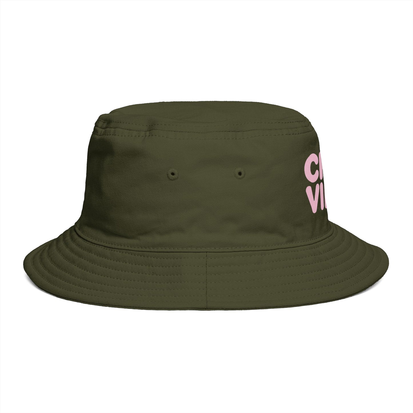 Chill Vibes Bucket Hat — Retro Pink Text Cotton Sun Hat