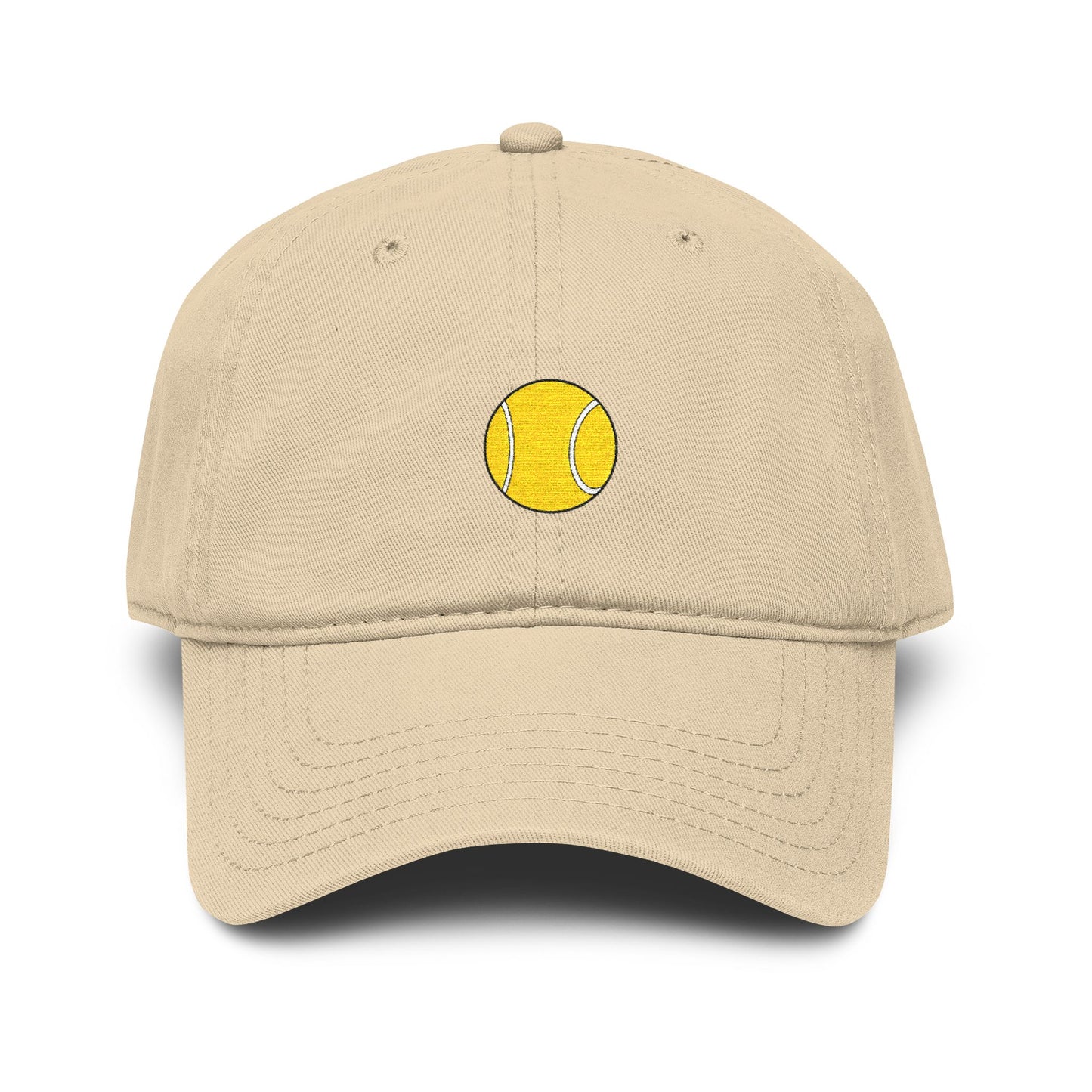 Washed Baseball Cap with Tiny Yellow Tennis Ball Embroidery Hats Printify One size Khaki