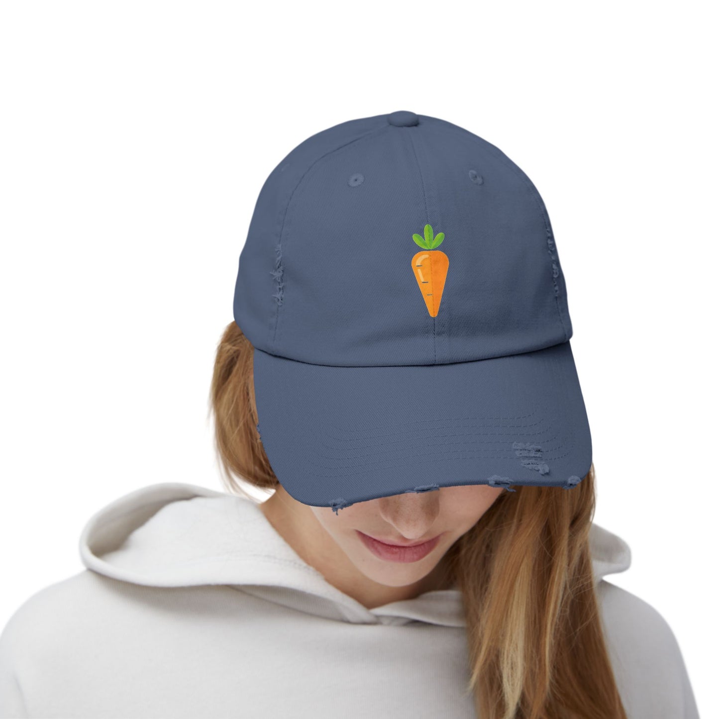 Carrot Patch Distressed Cap — Cute Embroidered Vegetable Baseball Hat Hats Printify