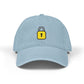 Embroidered Lock Denim Hat — Minimal Yellow Padlock Cap